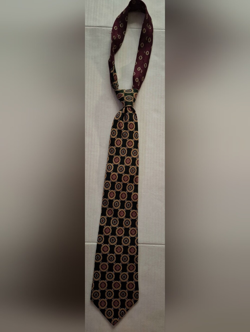 Tommy Hilfiger Burgundy and Black Medallion Silk Tie
